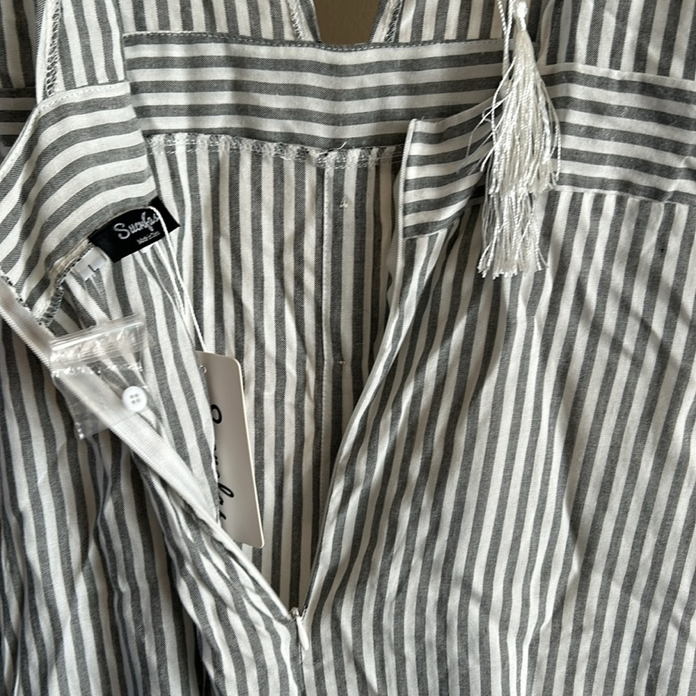 NWT SUCREFAS Striped Button Down Midi Gray and White Dress Size Large - Picture 6 of 14